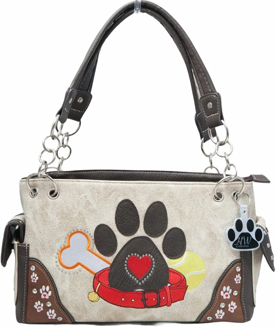 Dog Paw Print Handbag Women Shoulder Purse Wallet Set Western Style