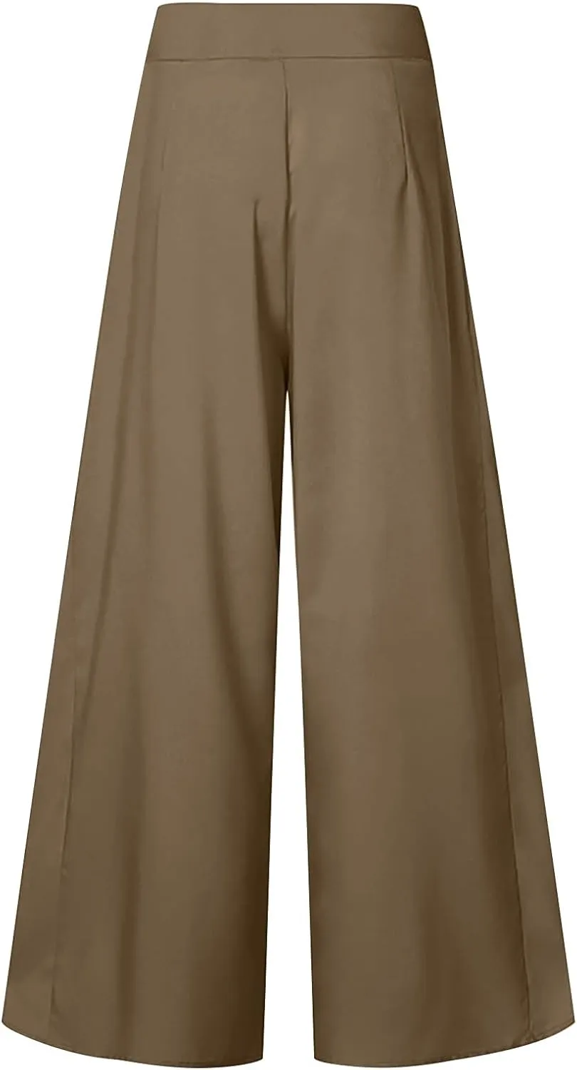 DOLKFU Women High Waist Casual Pants Lightweight Straight Wide Leg Pants Trendy Comfortable Loose Trousers