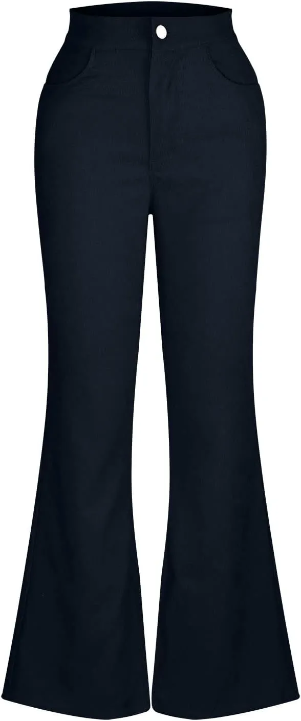 DOLKFU Womens Button Up High Waisted Trousers Flare Bell Bottom Pants Loose Fit Trendy Comfortable Trouser