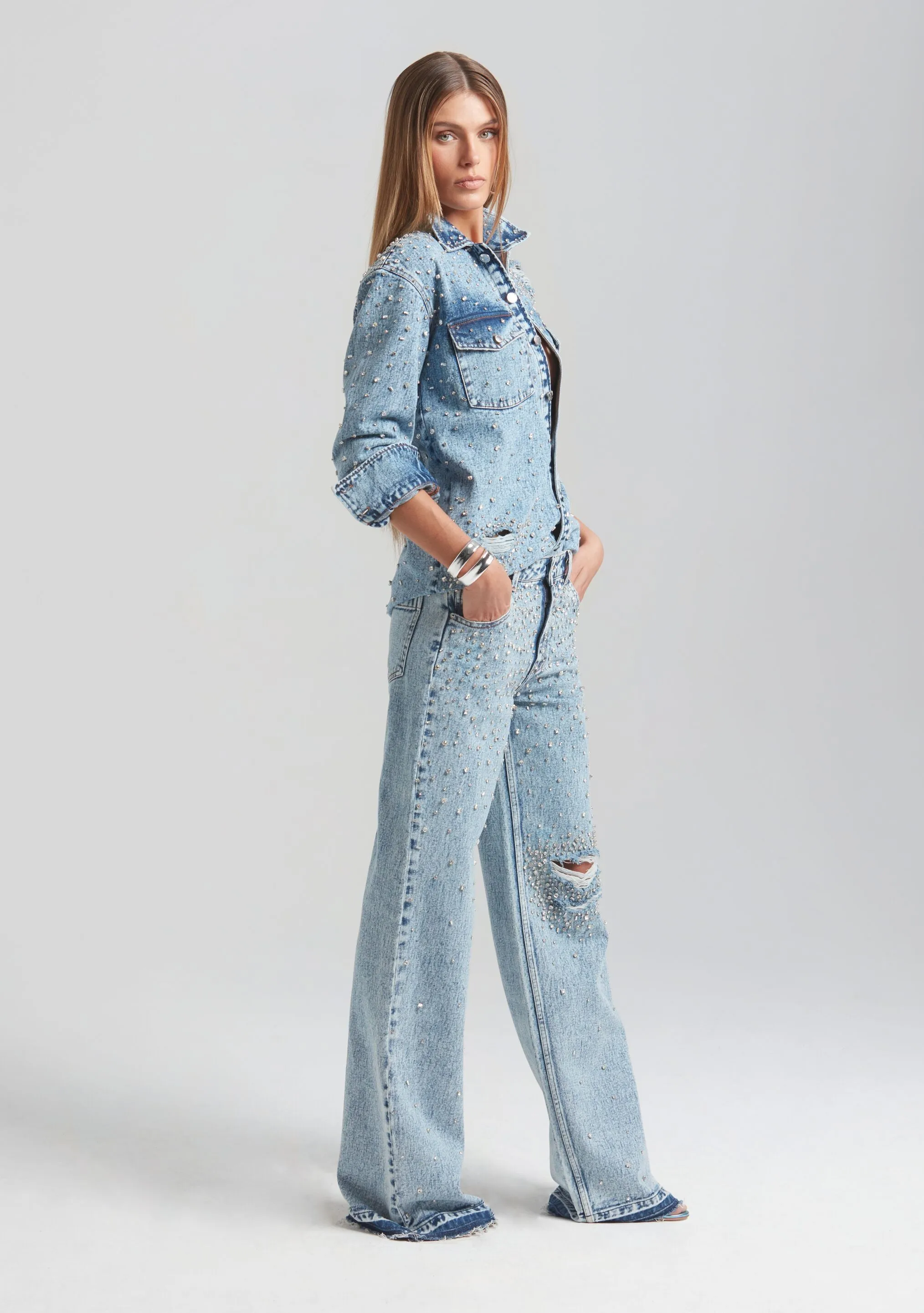 Doreen Crystal Embellished Denim Shirt