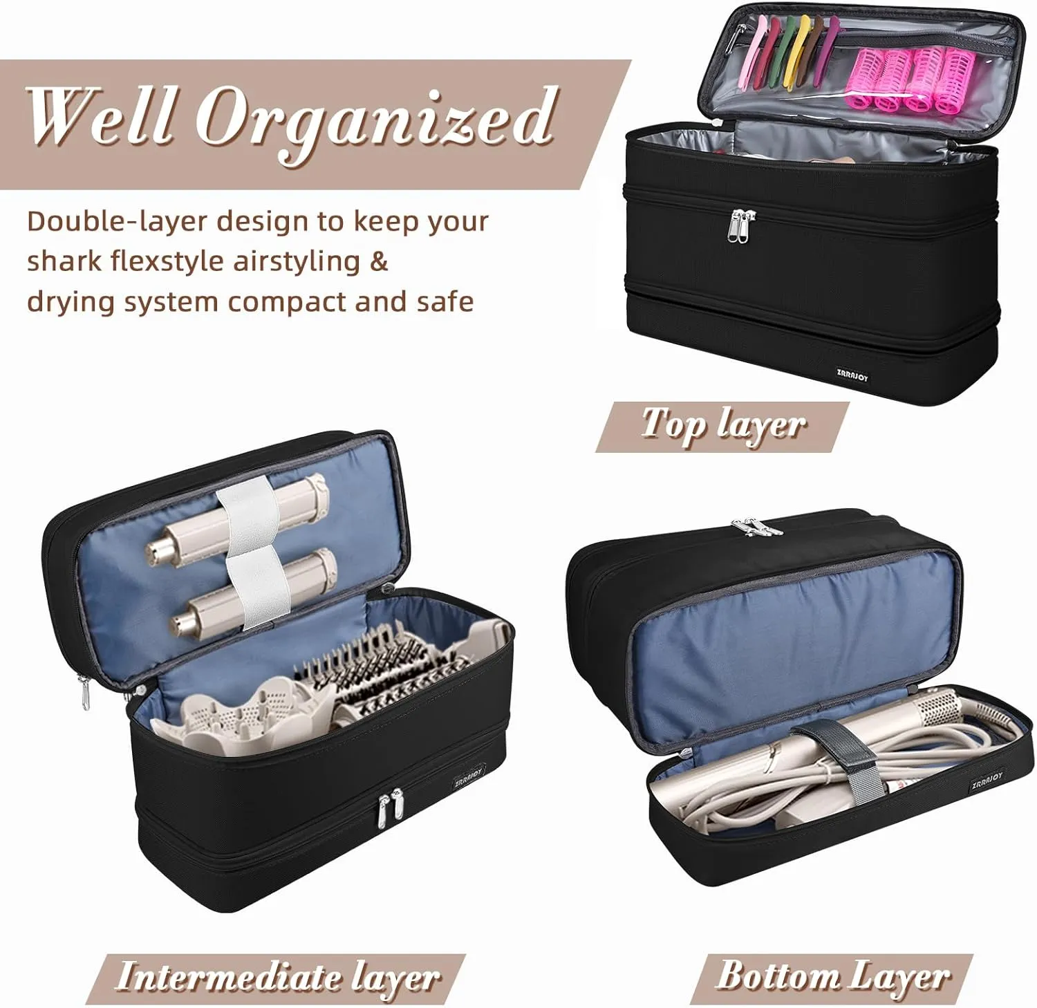 Double Layer Storage Case For Shark Flexstyle, Travel Carrying Case For Shark 430/440 Flexstyle, Organizer Bag For Shark Flexstyle/Dyson Airwrap Styler Attachments