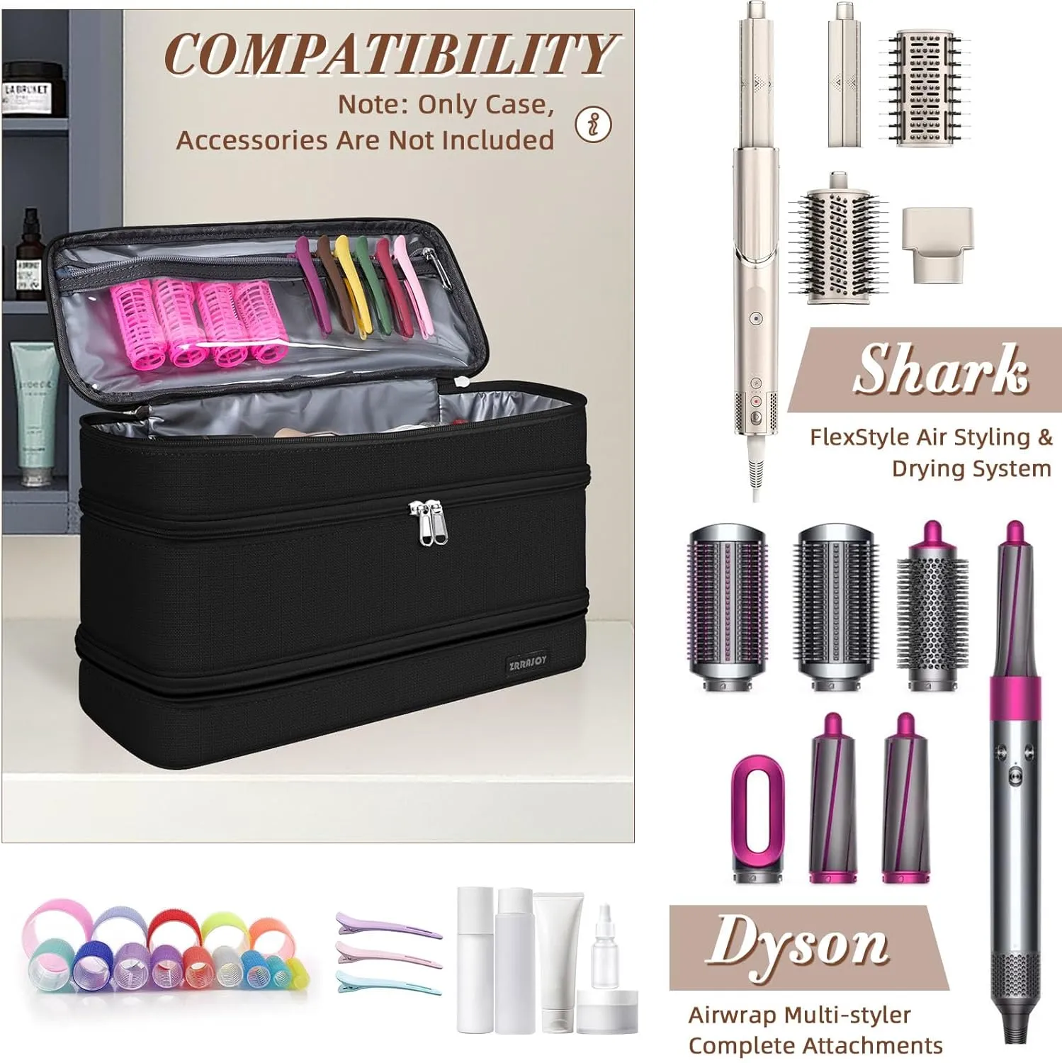 Double Layer Storage Case For Shark Flexstyle, Travel Carrying Case For Shark 430/440 Flexstyle, Organizer Bag For Shark Flexstyle/Dyson Airwrap Styler Attachments