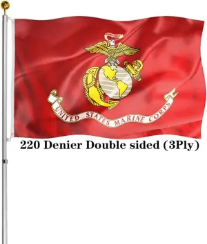 Double Sided US Marine Corps Flag 3x5 FT Outdoor- 3Ply Heavy Duty USMC Flags Double Stitched Canvas Header with 2 Brass Grommets Easy to Rising