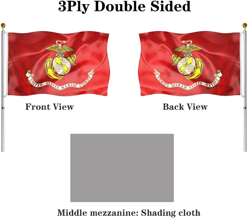 Double Sided US Marine Corps Flag 3x5 FT Outdoor- 3Ply Heavy Duty USMC Flags Double Stitched Canvas Header with 2 Brass Grommets Easy to Rising