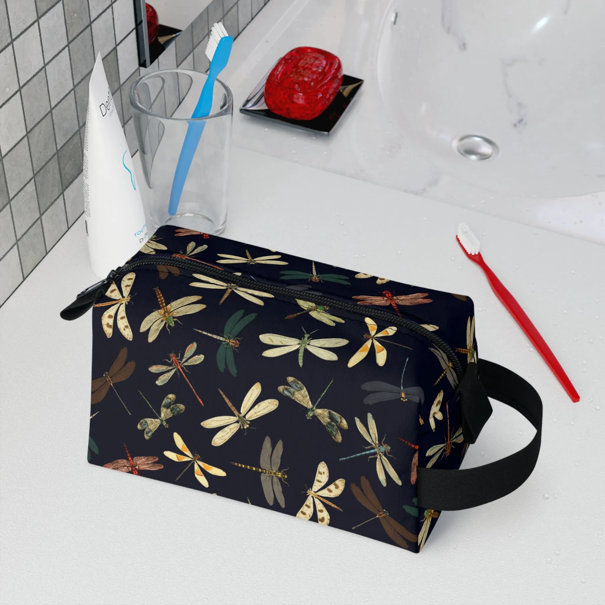 Dragonfly-Themed Toiletry Bag - Water-Resistant and Easy to Clean Makeup Organizer for Camping, College Dorms