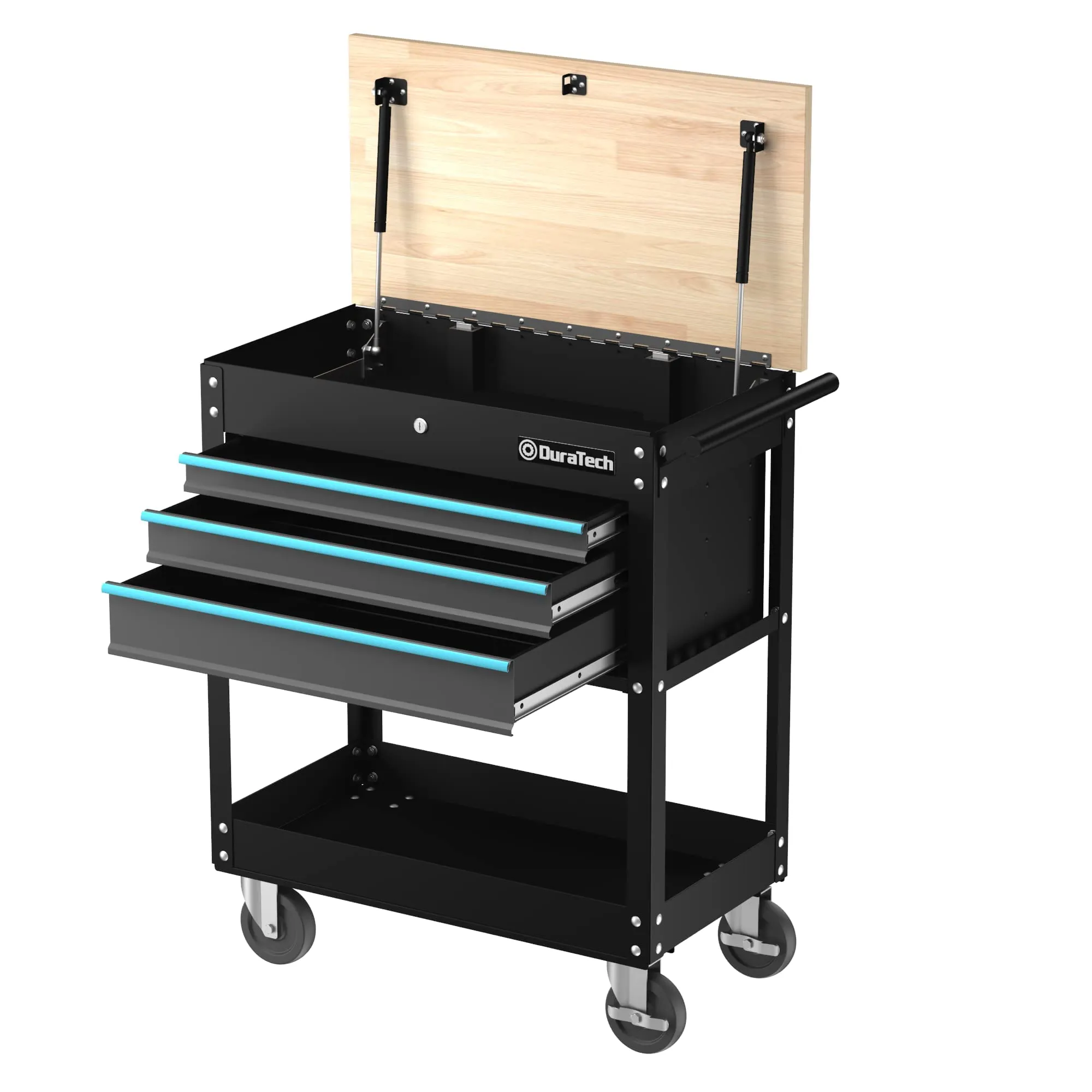 DURATECH 30-1/2 in 3-Drawer Rolling Tool Cart with Wood Top, Heavy Duty Storage Organizer Cabinet, Utility Industrial Service Cart with Casters and
