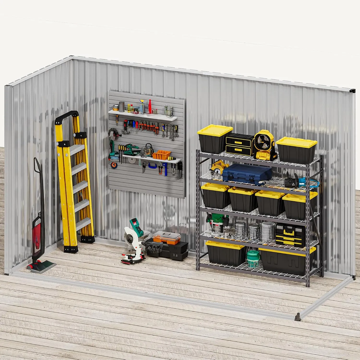 DWVO 9.1' x 4.2' Outdoor Storage Shed, Large Metal Tool Sheds, Heavy Duty Storage House with Lockable Doors & Air Vent for Backyard Patio Lawn to Store Bikes, Tools, Lawnmowers,Brown