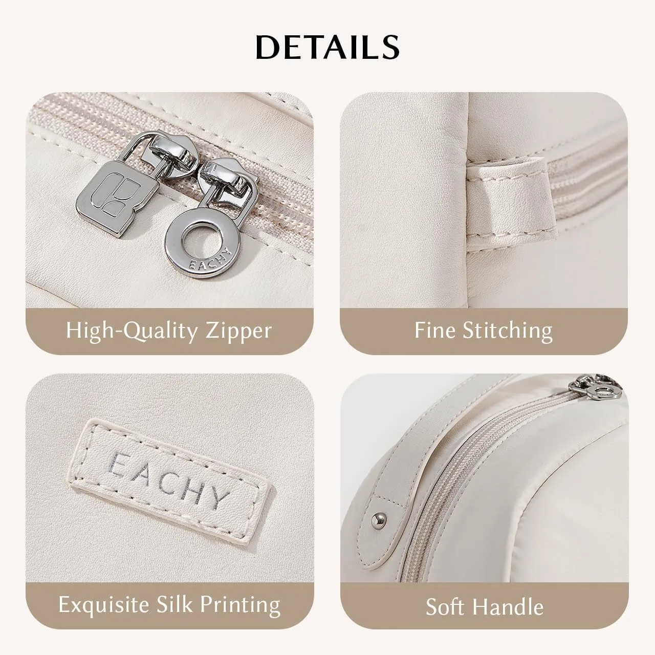 EACHY Toiletry Bag for Women, Large-Capacity Travel Makeup Organizer with Dry & Wet Separation, Portable Cosmetic Bag, Waterproof Design (White, L)