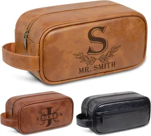 EAQ Personalized Toiletry Bag for Men, Personalized Leather Dopp Kits Custom Travel Organizer Engraved Name/Logo for Husband, Boyfriend, Dad, Wedding, Anniversary, Gift