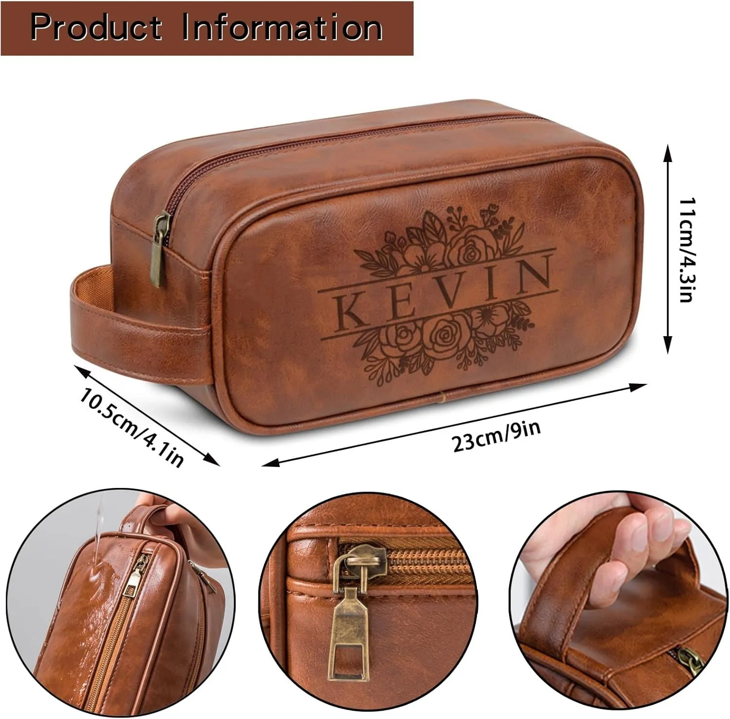 EAQ Personalized Toiletry Bag for Men, Personalized Leather Dopp Kits Custom Travel Organizer Engraved Name/Logo for Husband, Boyfriend, Dad, Wedding, Anniversary, Gift