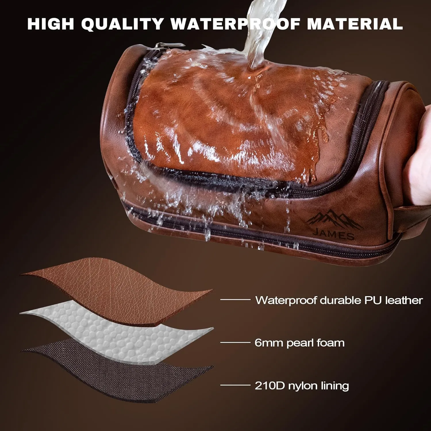 Easycosy Personalized Double-Layer Toiletry Bag for Men, Leather Men's Toiletry Bag for Traveling Engraved with Name & Text Customized Gifts for Men Husband Dad