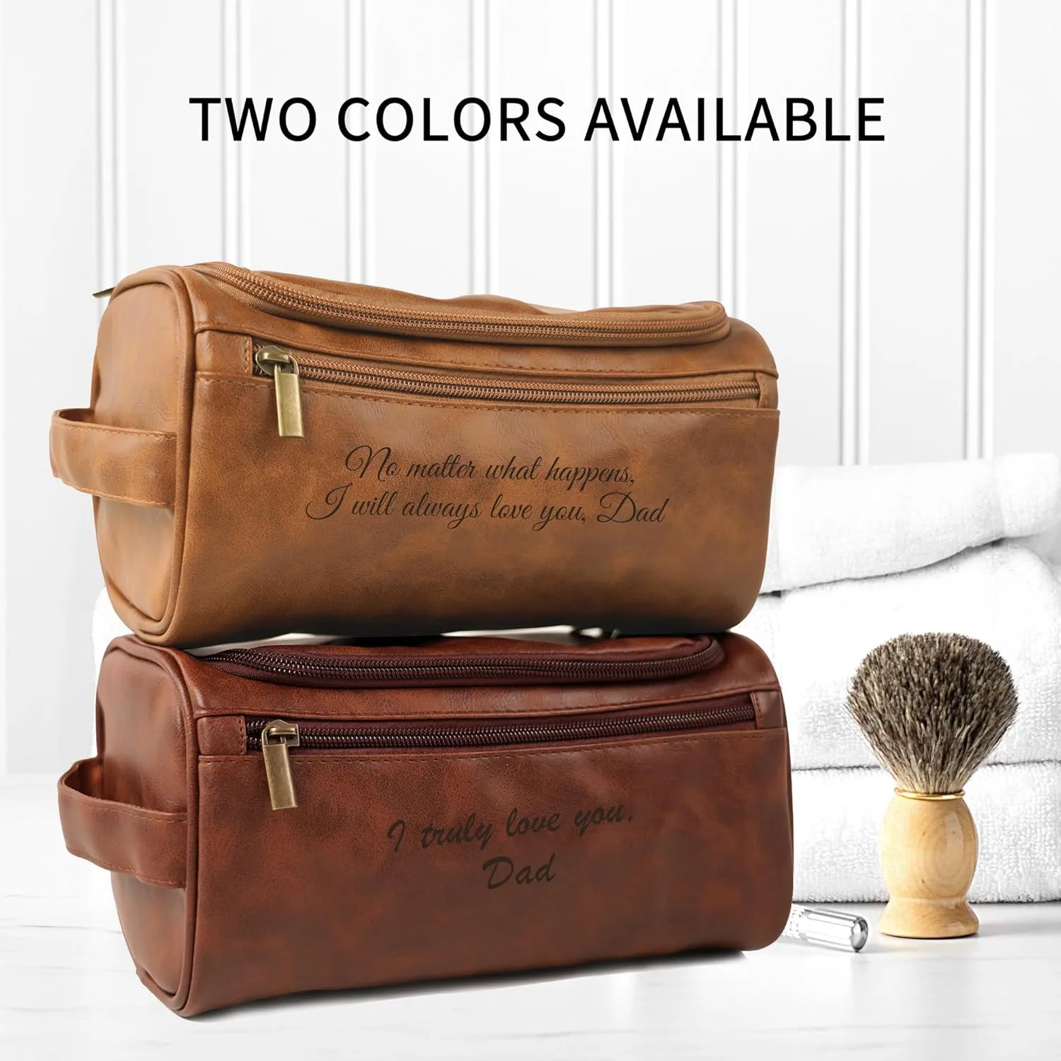 Easycosy Personalized Toiletry Bag for Men, Engraved with Name & Text, Leather Men's Toiletry Bag for Traveling, Travel Essentials Customized Gifts for Him Boyfriend Fiance Husband Men