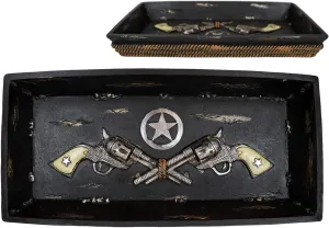 Ebros Old World Western Country Cowboy Dual Revolvers Six Shooter Gun Pistol Lone Star and Braided Ropes Jewelry Coin Dish Tray Home Or Office Organizer