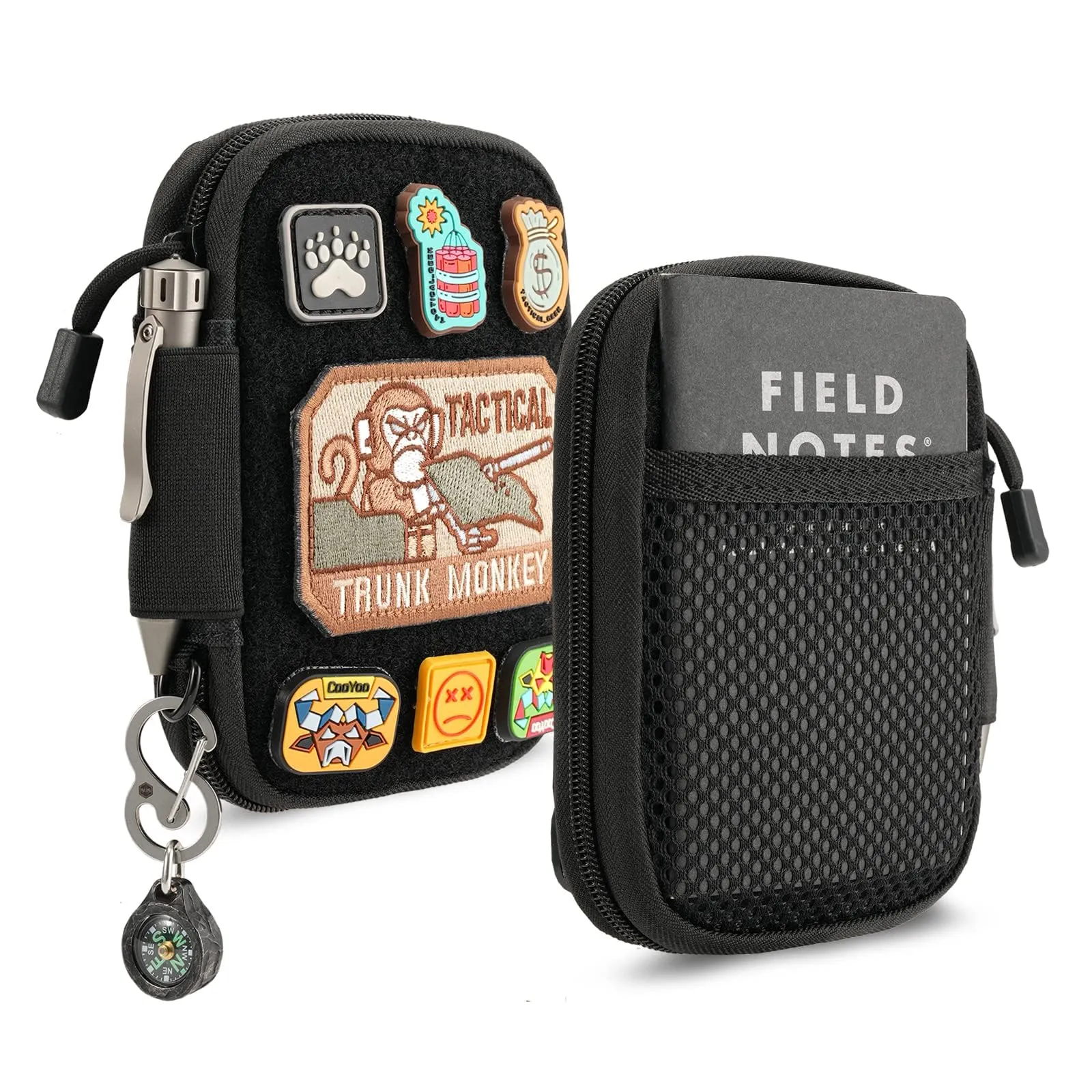 EDC Pouch, Pocket Organizer with Patches, Nylon EDC Pocket Organizer Utility Pouch, Small Tool Pouch for EDC Gears, Mighty Pouch with D-Ring, EDC Pocket Pouch, Multitool Organizer Pouch Large-A