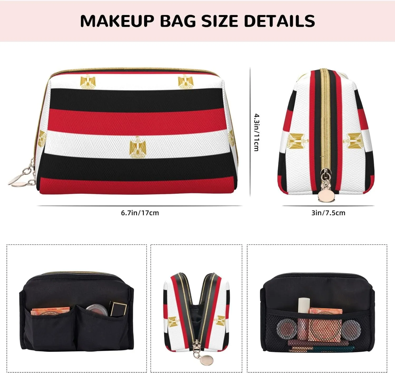 Egyptian Flag Toiletry Travel Bag, Portable Cosmetic Organizer For Women, On-The-Go