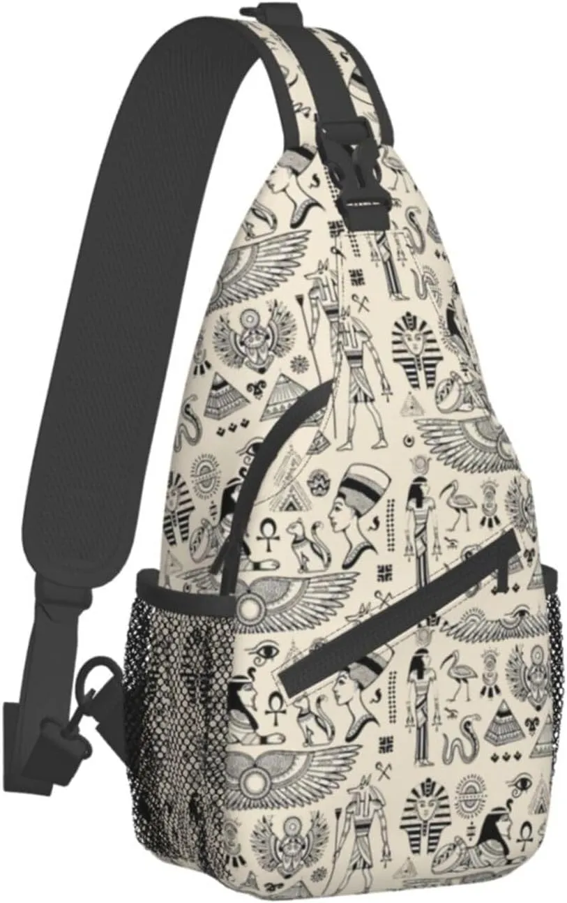 Egyptian Notes Crossbody Bag Hieroglyphs Shoulder Bag Backpack Ancient Egyptian Sling Bag Chest Casual Daypack