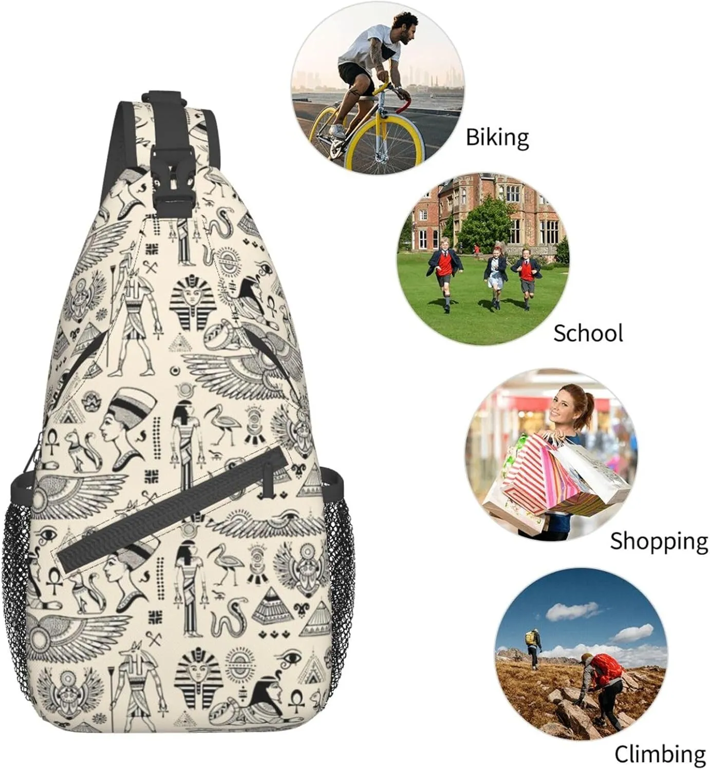 Egyptian Notes Crossbody Bag Hieroglyphs Shoulder Bag Backpack Ancient Egyptian Sling Bag Chest Casual Daypack