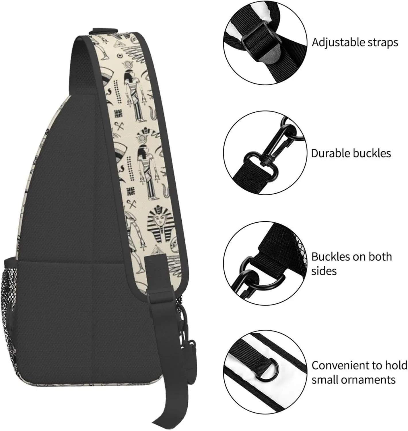 Egyptian Notes Crossbody Bag Hieroglyphs Shoulder Bag Backpack Ancient Egyptian Sling Bag Chest Casual Daypack