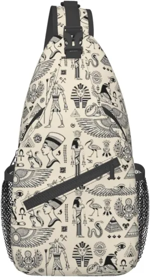 Egyptian Notes Crossbody Bag Hieroglyphs Shoulder Bag Backpack Ancient Egyptian Sling Bag Chest Casual Daypack