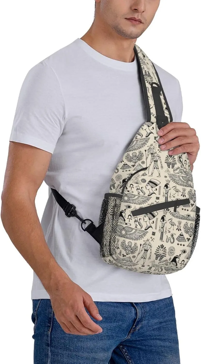 Egyptian Notes Crossbody Bag Hieroglyphs Shoulder Bag Backpack Ancient Egyptian Sling Bag Chest Casual Daypack
