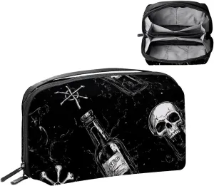 Electronics Organizer, Art Skulls inside Beer Glass on black background Small Travel Cable Organizer Carrying Bag, Compact Tech Case Bag for Electronic Accessories, Cords, Charger, USB, Hard Drives