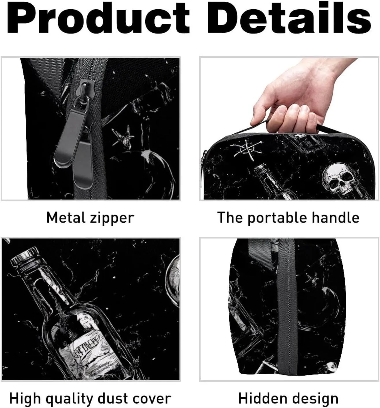 Electronics Organizer, Art Skulls inside Beer Glass on black background Small Travel Cable Organizer Carrying Bag, Compact Tech Case Bag for Electronic Accessories, Cords, Charger, USB, Hard Drives
