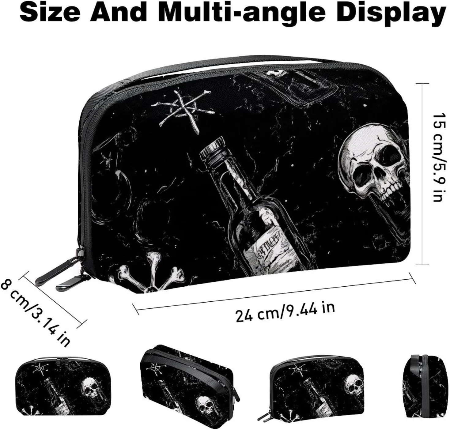 Electronics Organizer, Art Skulls inside Beer Glass on black background Small Travel Cable Organizer Carrying Bag, Compact Tech Case Bag for Electronic Accessories, Cords, Charger, USB, Hard Drives