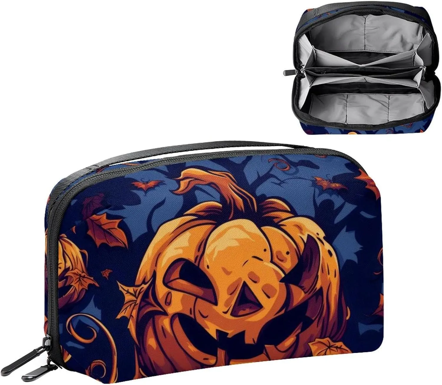 Electronics Organizer, Halloween Spooky Pumpkins Pattern Small Travel Cable Organizer Carrying Bag, Compact Tech Case Bag for Electronic Accessories, Cords, Charger, USB, Hard Drives