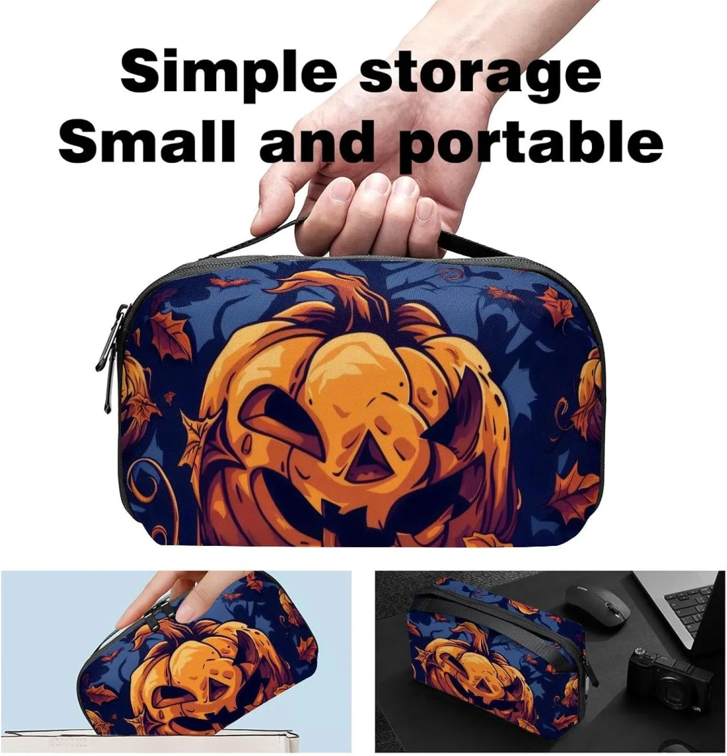 Electronics Organizer, Halloween Spooky Pumpkins Pattern Small Travel Cable Organizer Carrying Bag, Compact Tech Case Bag for Electronic Accessories, Cords, Charger, USB, Hard Drives
