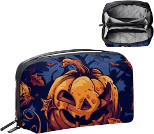 Electronics Organizer, Halloween Spooky Pumpkins Pattern Small Travel Cable Organizer Carrying Bag, Compact Tech Case Bag for Electronic Accessories, Cords, Charger, USB, Hard Drives