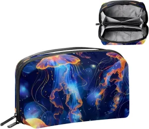 Electronics Organizer, Jellyfish Swimming Undersea Small Travel Cable Organizer Carrying Bag, Compact Tech Case Bag for Electronic Accessories, Cords, Charger, USB, Hard Drives