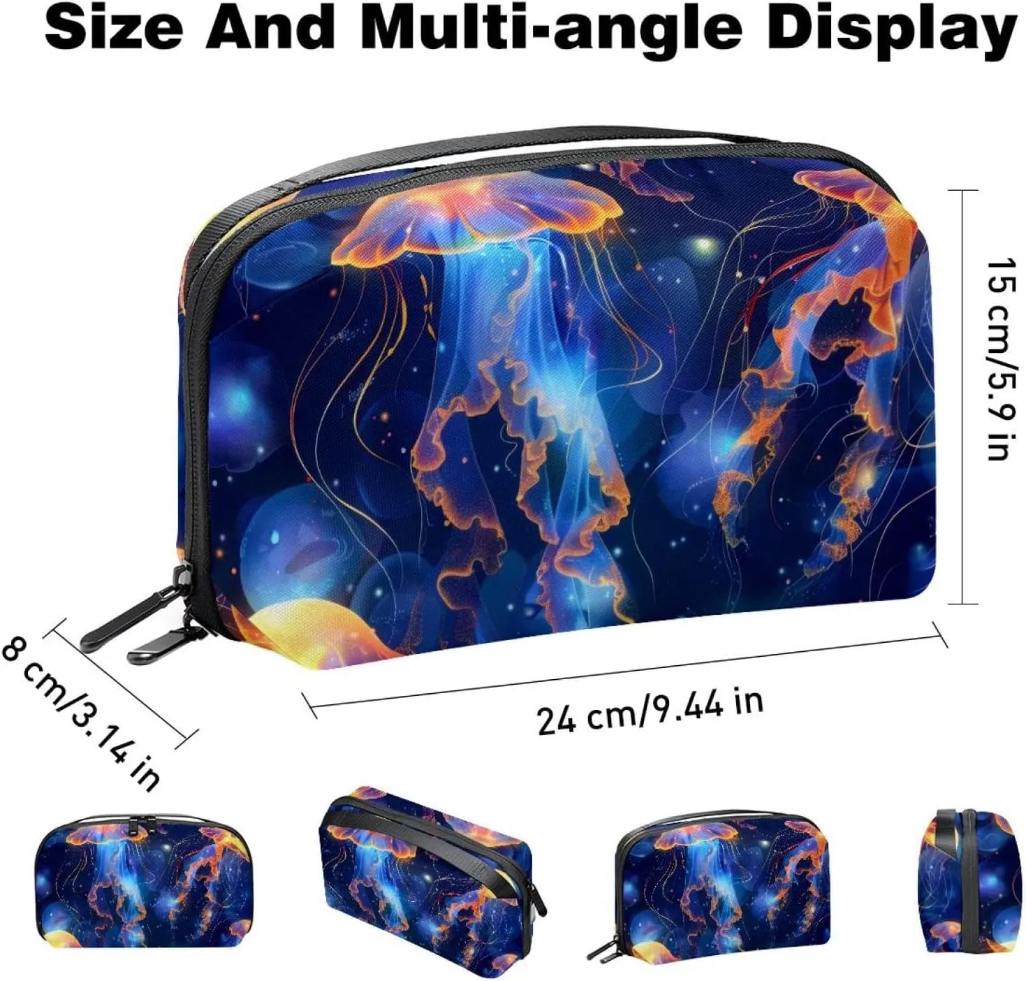 Electronics Organizer, Jellyfish Swimming Undersea Small Travel Cable Organizer Carrying Bag, Compact Tech Case Bag for Electronic Accessories, Cords, Charger, USB, Hard Drives