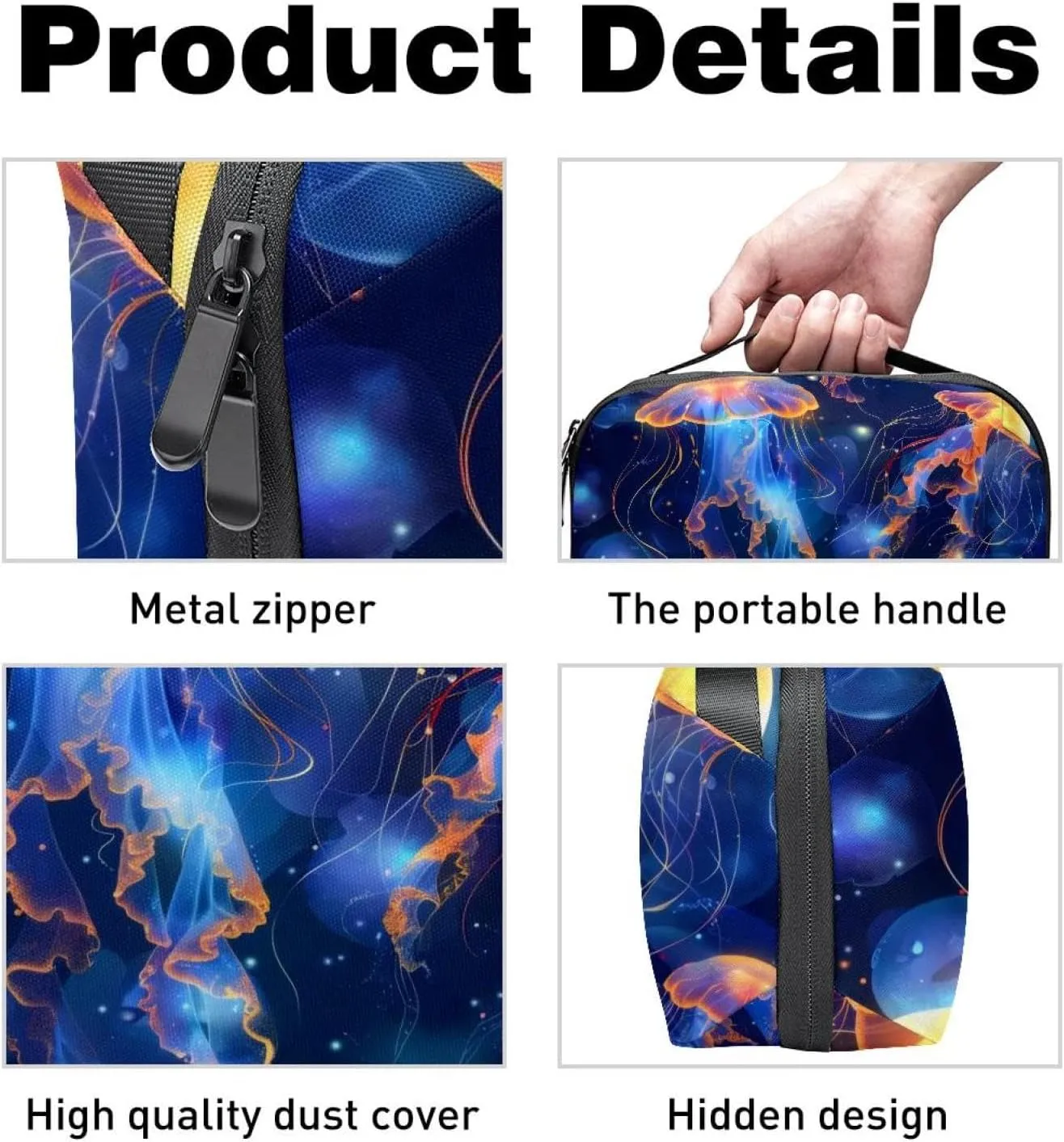 Electronics Organizer, Jellyfish Swimming Undersea Small Travel Cable Organizer Carrying Bag, Compact Tech Case Bag for Electronic Accessories, Cords, Charger, USB, Hard Drives