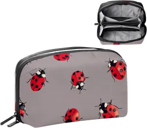 Electronics Organizer, Ladybugs Pattern on Gray Background Small Travel Cable Organizer Carrying Bag, Compact Tech Case Bag for Electronic Accessories, Cords, Charger, USB, Hard Drives