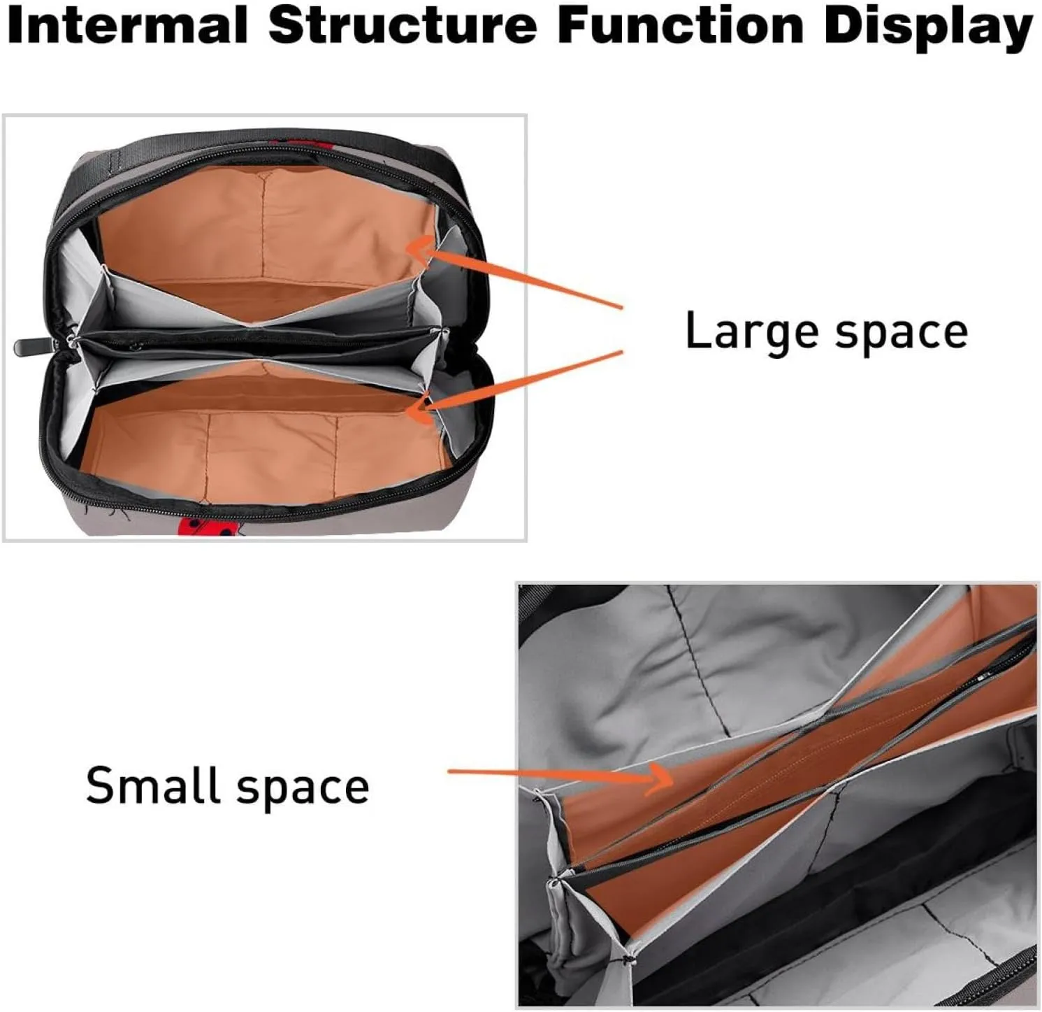 Electronics Organizer, Ladybugs Pattern on Gray Background Small Travel Cable Organizer Carrying Bag, Compact Tech Case Bag for Electronic Accessories, Cords, Charger, USB, Hard Drives