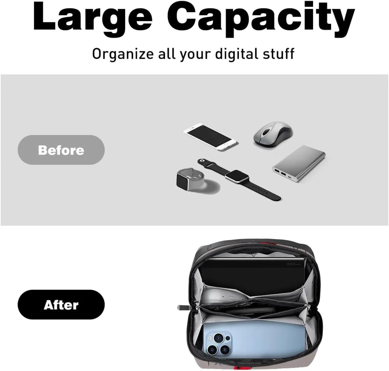 Electronics Organizer, Ladybugs Pattern on Gray Background Small Travel Cable Organizer Carrying Bag, Compact Tech Case Bag for Electronic Accessories, Cords, Charger, USB, Hard Drives