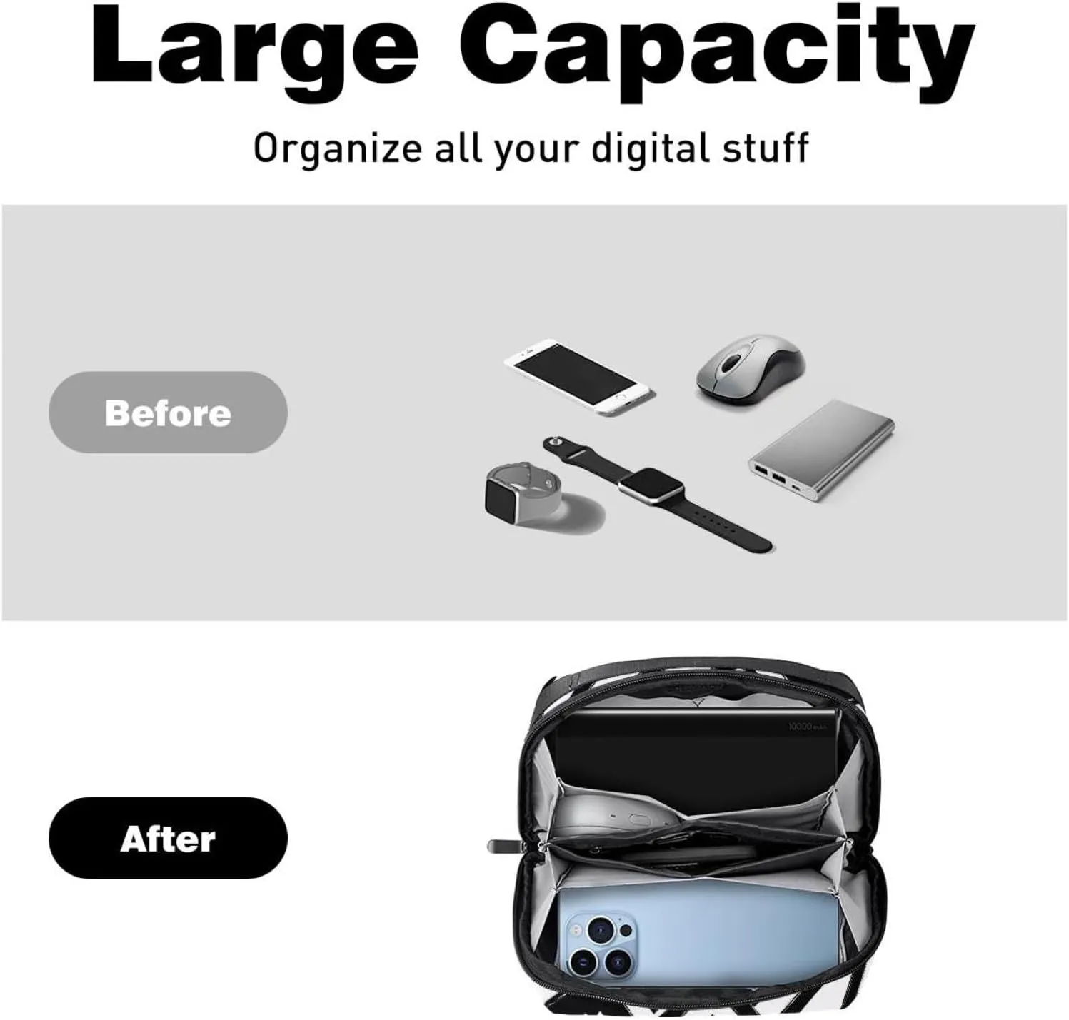 Electronics Organizer, Line Art Zigzag Pattern Small Travel Cable Organizer Carrying Bag, Compact Tech Case Bag for Electronic Accessories, Cords, Charger, USB, Hard Drives