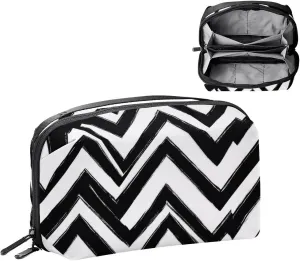 Electronics Organizer, Line Art Zigzag Pattern Small Travel Cable Organizer Carrying Bag, Compact Tech Case Bag for Electronic Accessories, Cords, Charger, USB, Hard Drives