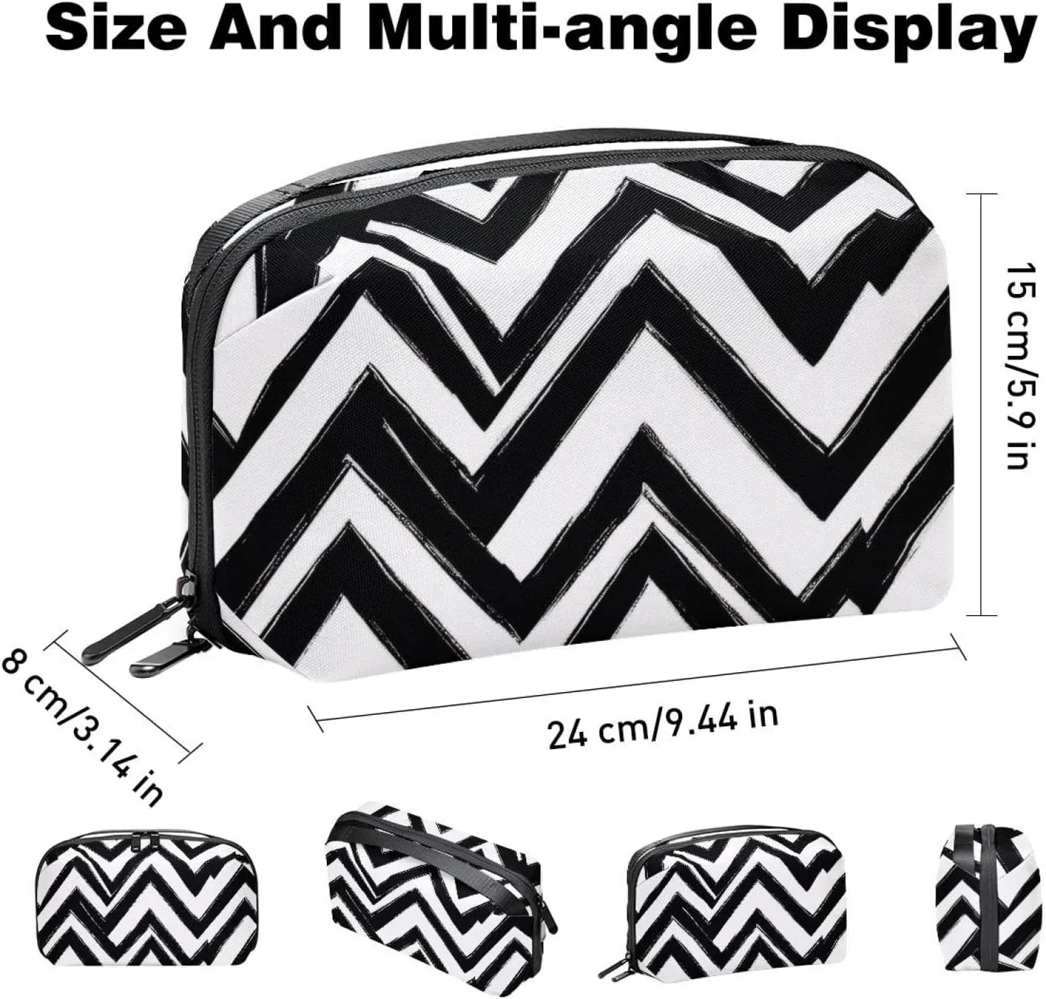 Electronics Organizer, Line Art Zigzag Pattern Small Travel Cable Organizer Carrying Bag, Compact Tech Case Bag for Electronic Accessories, Cords, Charger, USB, Hard Drives