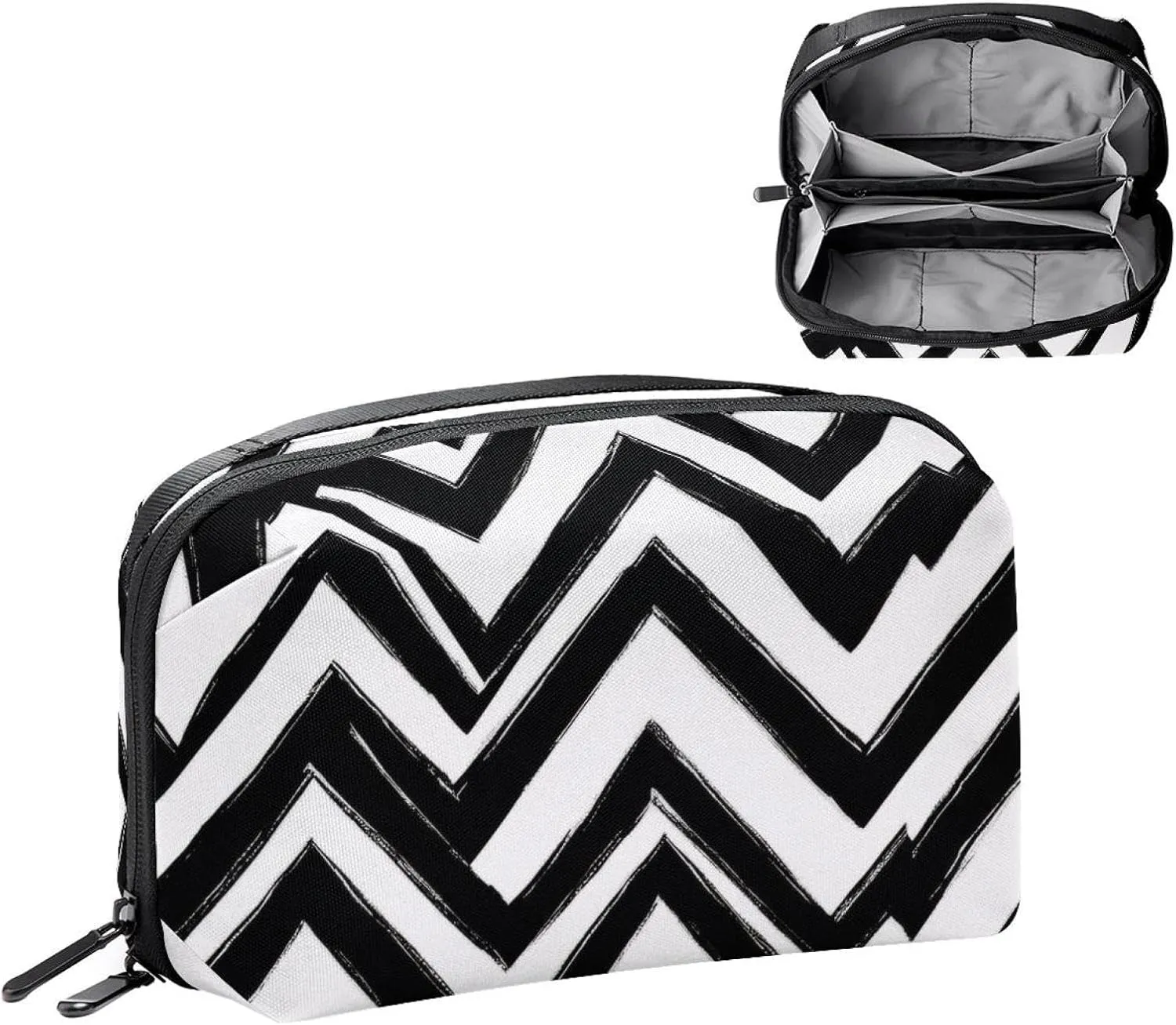 Electronics Organizer, Line Art Zigzag Pattern Small Travel Cable Organizer Carrying Bag, Compact Tech Case Bag for Electronic Accessories, Cords, Charger, USB, Hard Drives