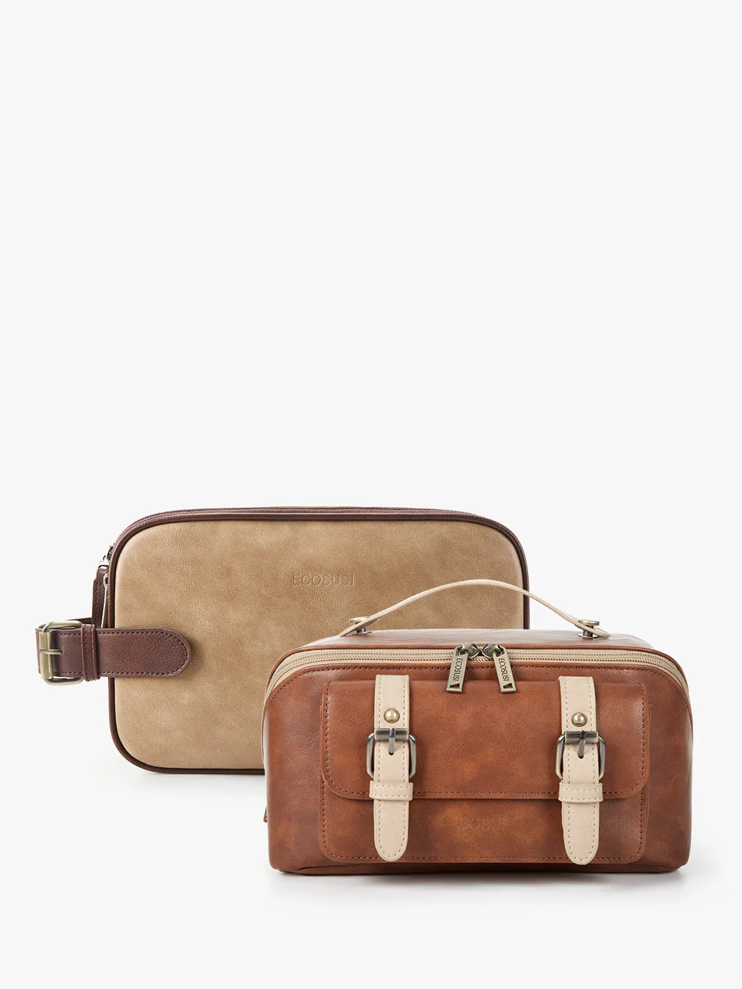 Elena Vegan Leather Cosmetic & Toiletry Bags Set