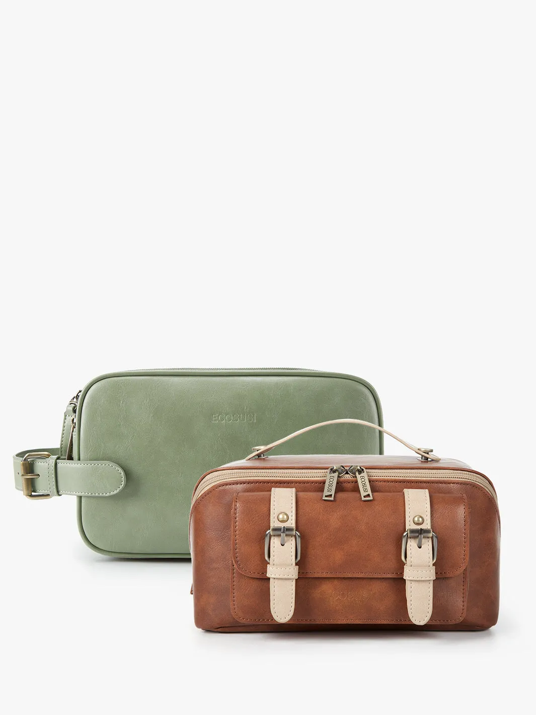 Elena Vegan Leather Cosmetic & Toiletry Bags Set