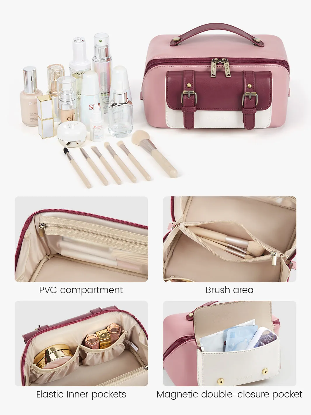 Elena Vegan Leather Cosmetic & Toiletry Bags Set