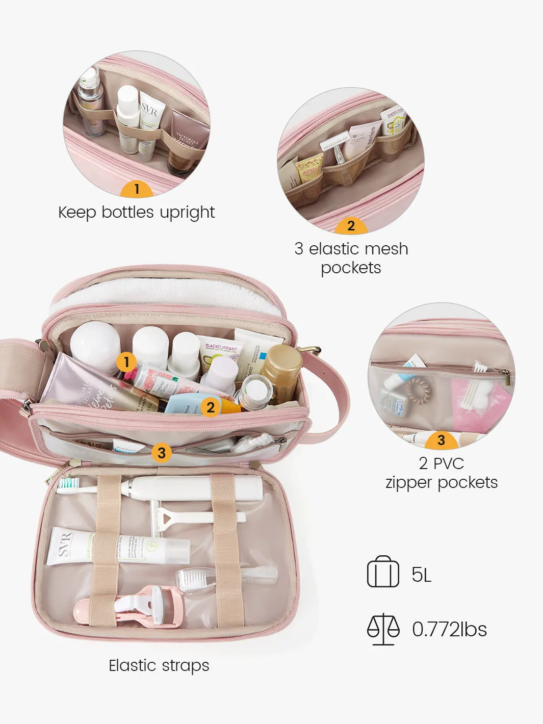 Elena Vegan Leather Cosmetic & Toiletry Bags Set