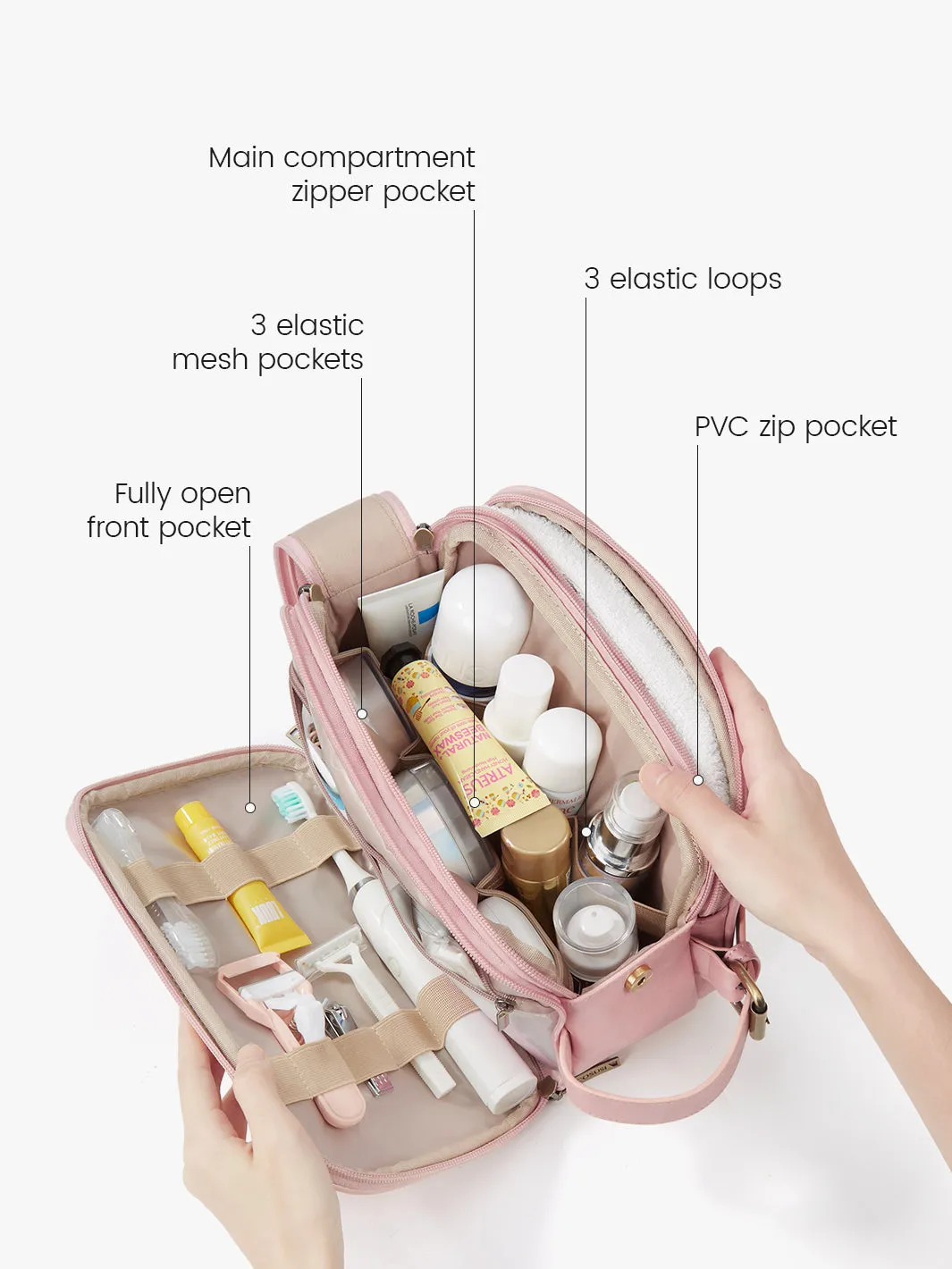 Elena Vegan Leather Cosmetic & Toiletry Bags Set