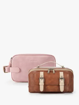 Elena Vegan Leather Cosmetic & Toiletry Bags Set