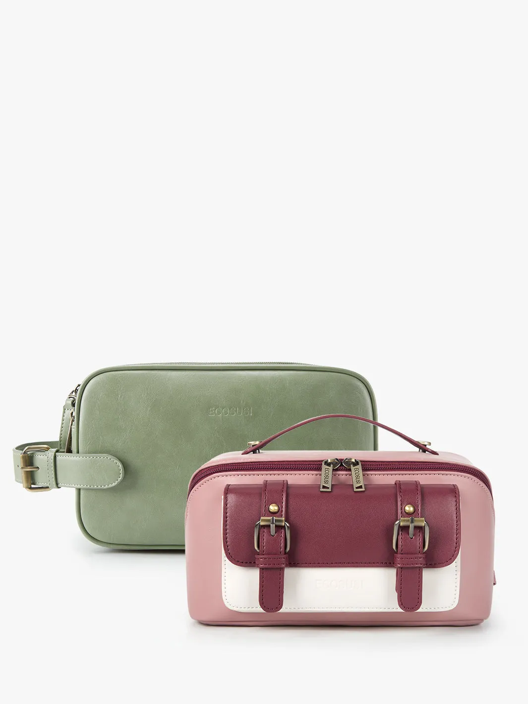 Elena Vegan Leather Cosmetic & Toiletry Bags Set