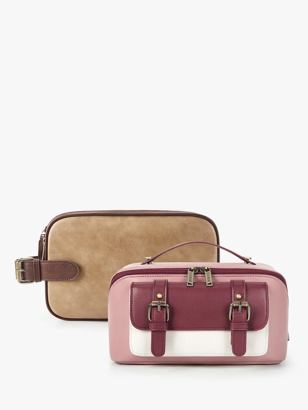 Elena Vegan Leather Cosmetic & Toiletry Bags Set