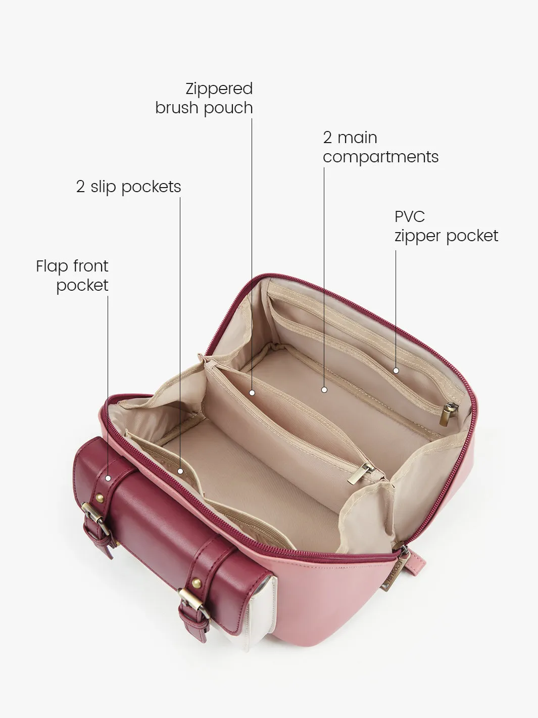 Elena Vegan Leather Cosmetic & Toiletry Bags Set