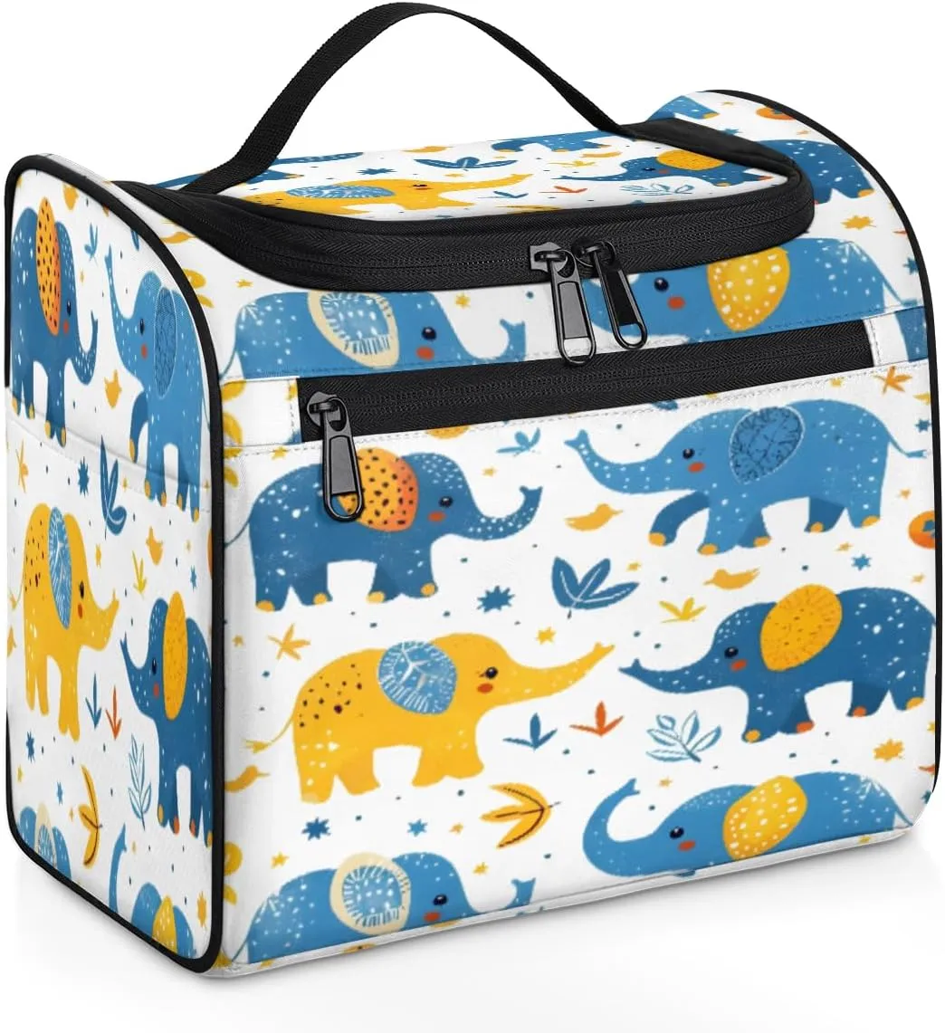 Elephant Land Women's Toiletry Bag Waterproof Cosmetic Bag Cute Elephant Travel Cosmetic Bag Multi-functional Organizer with Hooks Suitable for Full-size Toiletries and Cosmetics
